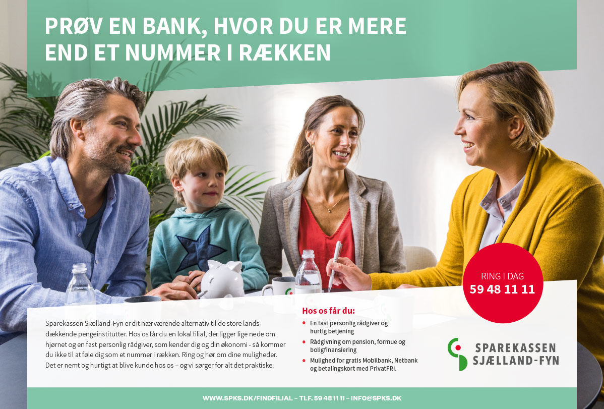 Advertisement from Sparekassen Sjælland Fyn showing a family getting counselling.